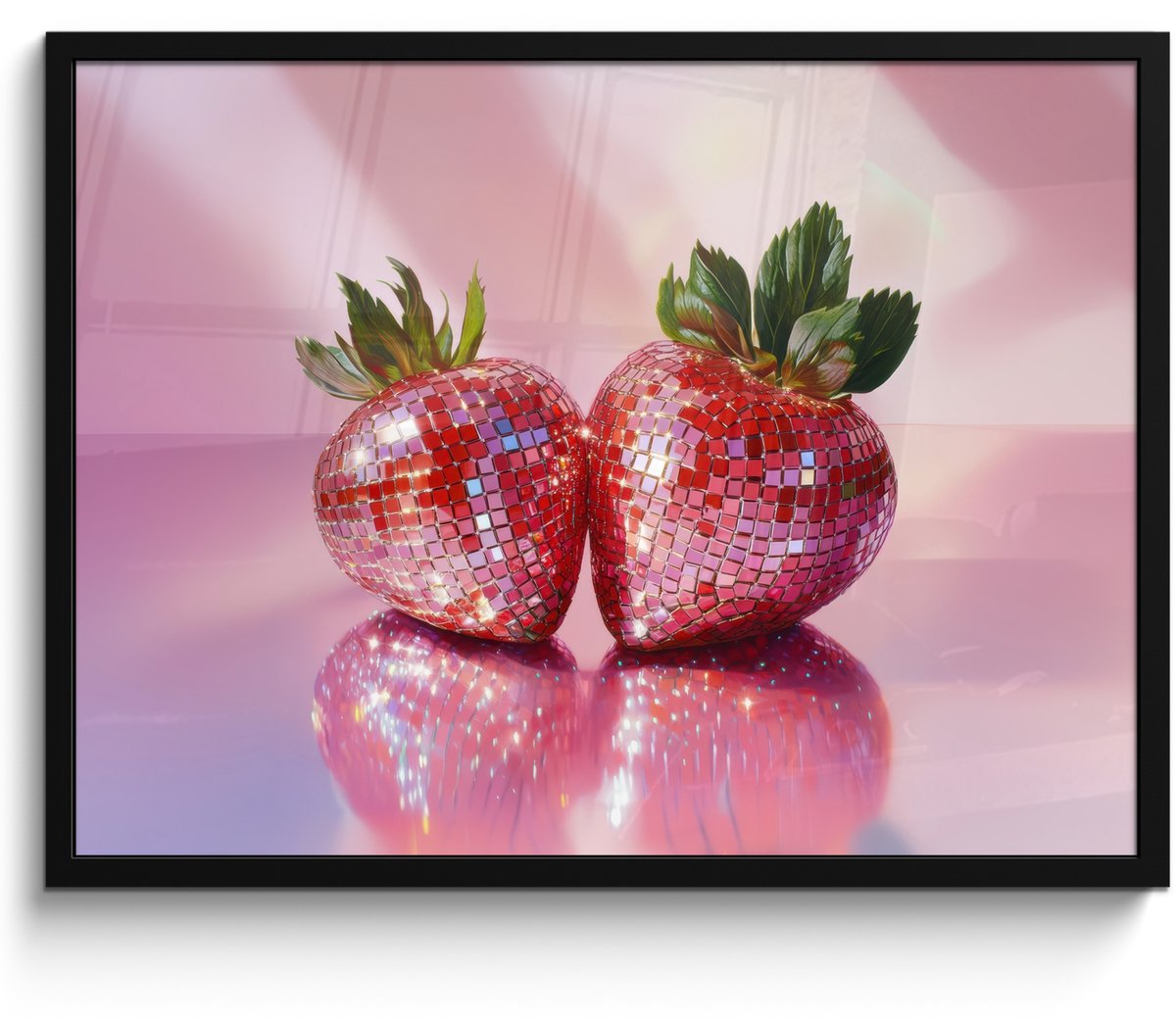 FrameYourWall Fotolijst inclusief poster - Posterlijst 70x50 cm - Posters - Disco - Fruit - Glitter - Strawberry - Foto in lijst - Keuken decoratie muur - Wanddecoratie accessoires - Muurdecoratie - Schilderijen Disco - Aardbeien