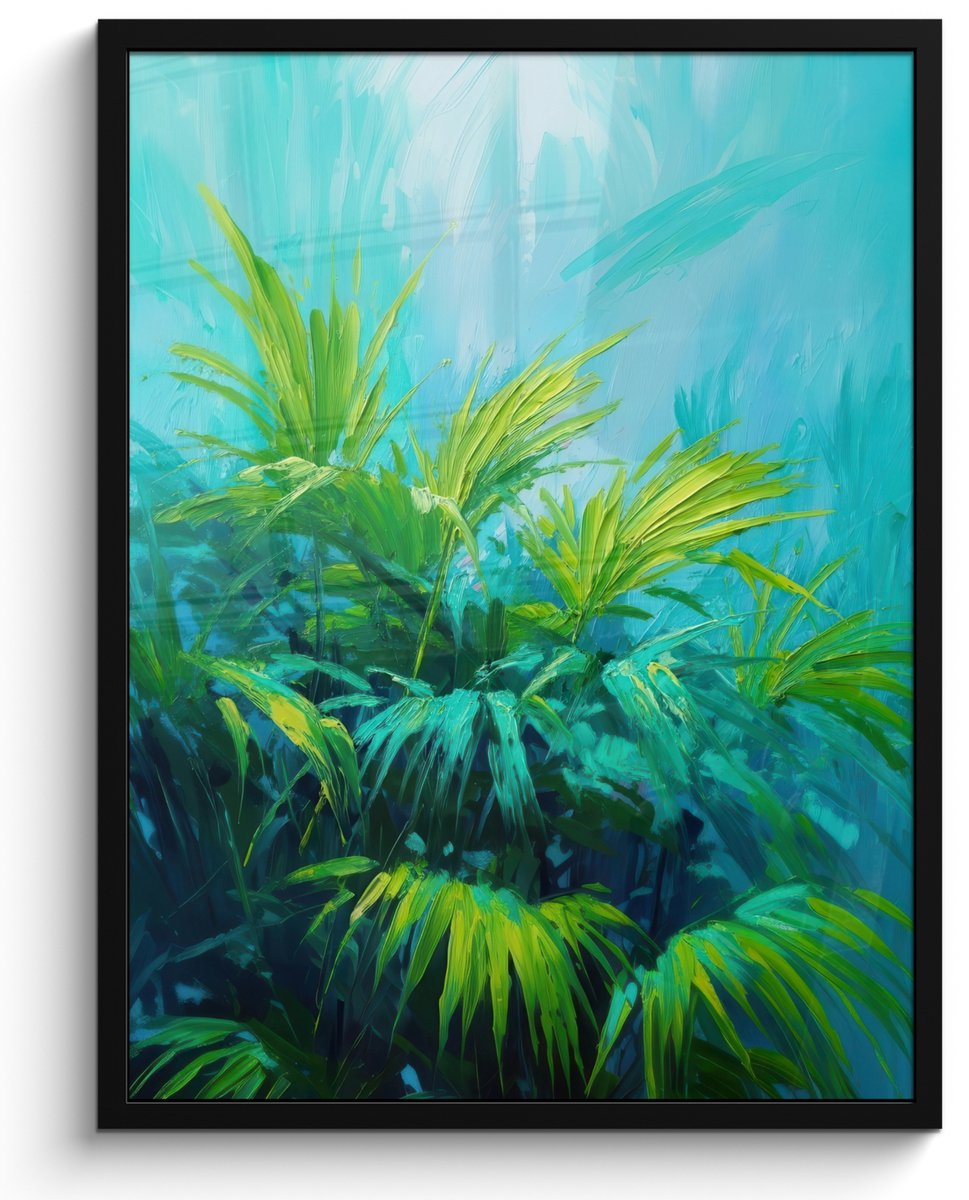 FrameYourWall Poster in lijst - Fotolijst 50x70 cm - Posters - Bladeren - Groen - Schilderij - Abstract - Posterlijst zwart - Decoratie - Wanddecoratie woonkamer - Muurdecoratie slaapkamer