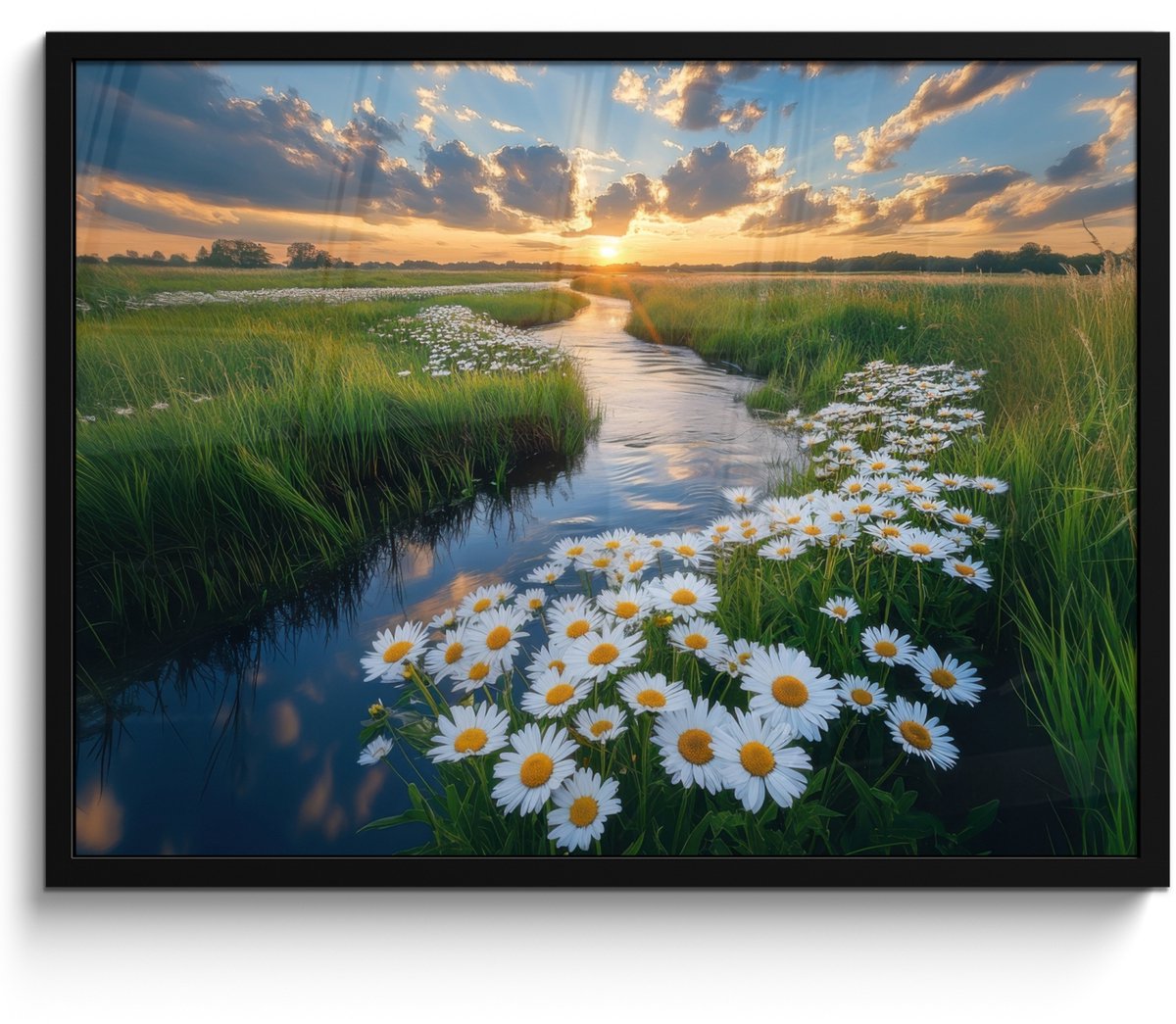 FrameYourWall Poster in lijst - Fotolijst 70x50 cm - Posters - Beekje - Landschap - Margriet - Posterlijst zwart - Decoratie - Wanddecoratie woonkamer - Muurdecoratie slaapkamer Landschap - Water