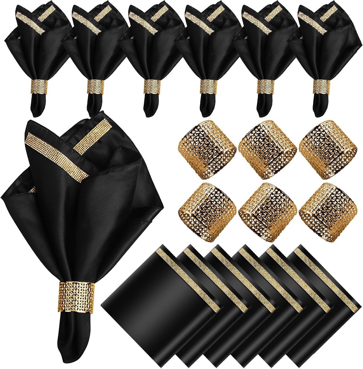 Luxe Set van 12 Stoffen Servetten met Gouden Ringen - Herbruikbaar voor Diner & Feest