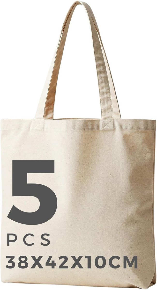 Stevige Katoenen Tas met Lange Handvatten voor Boodschappen en Creatieve Projecten