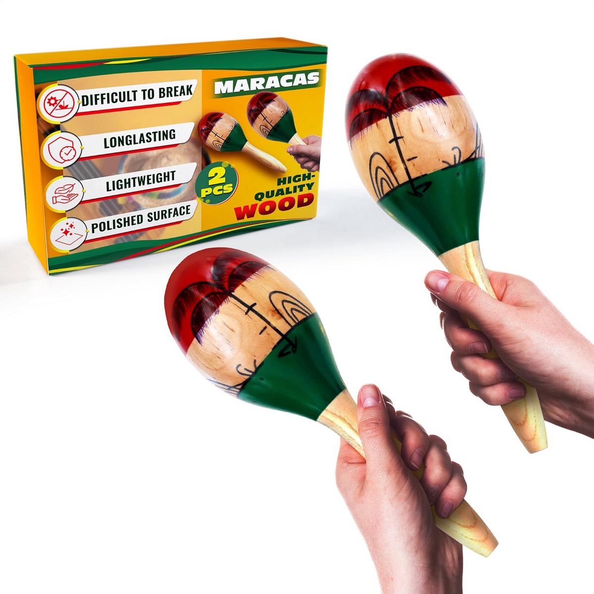 Set van 2 Grote Houten Ritme Shakers voor Muziek en Feest