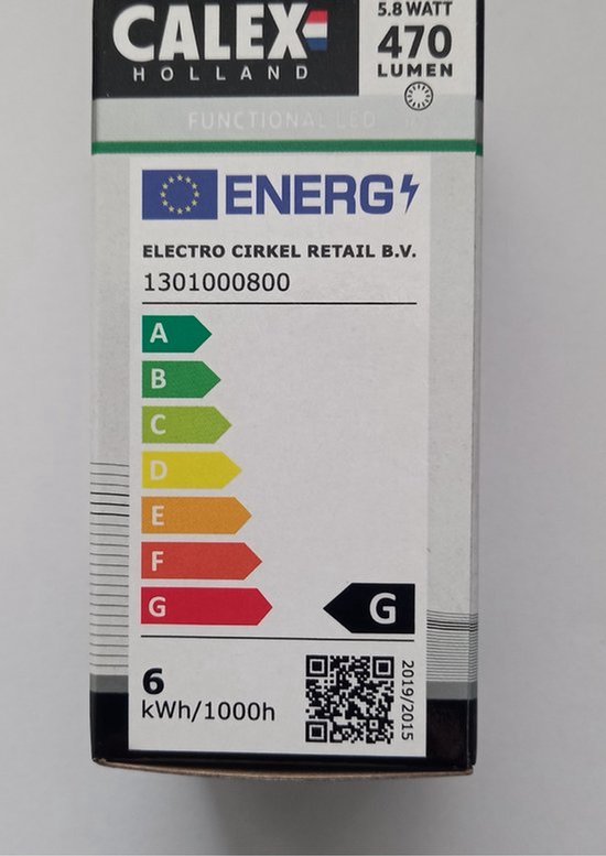 Emballage Calex classe énergétique G.