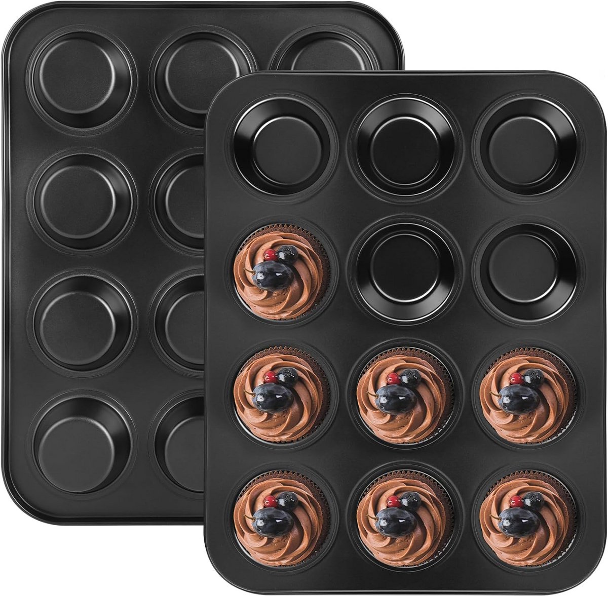 Set van 2 Muffinvormen Standaard Formaat - Antiaanbaklaag voor Cupcakes & Brownies