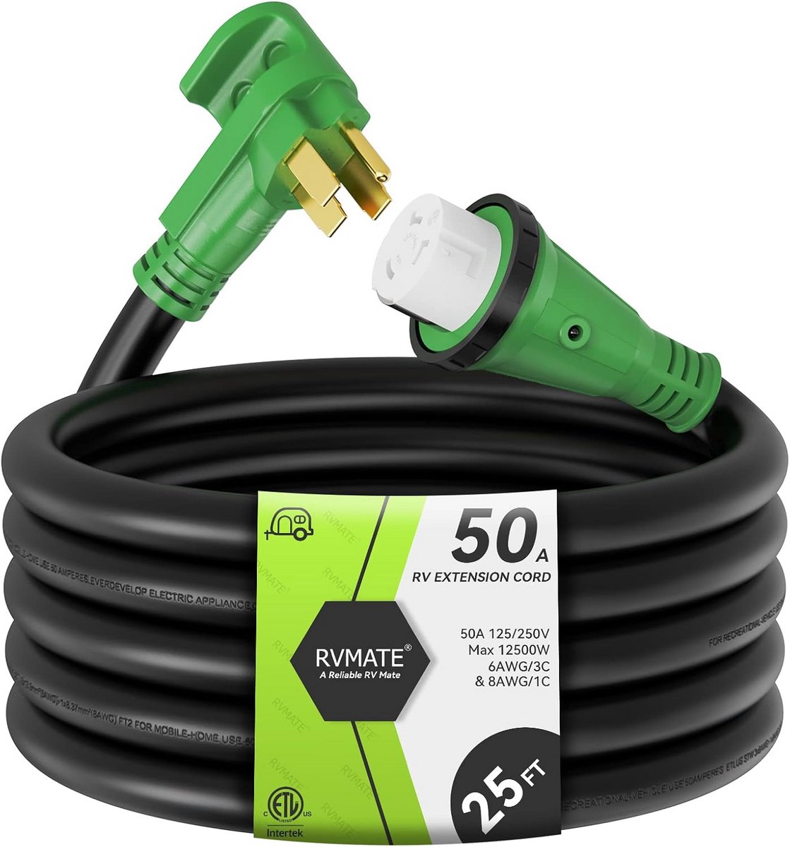 50 Amp RV Stroomkabel - 25 Ft Verlengsnoer voor Generator met Vergrendelbare Stekker en LED