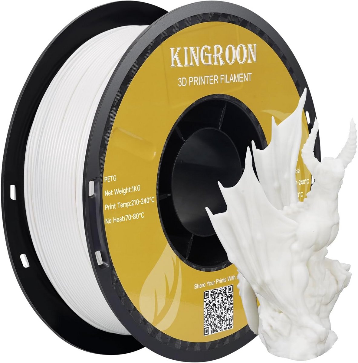 PETG 3D-printerfilament 1,75 mm Wit 1 kg Maatnauwkeurigheid +/- 0,03 mm