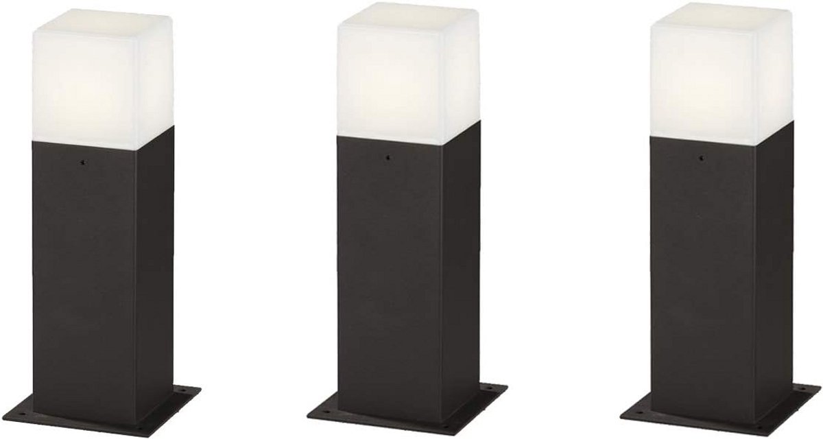 Set van 3 Vierkante Buitenlampen Antraciet Aluminium Sokkellampen 30cm