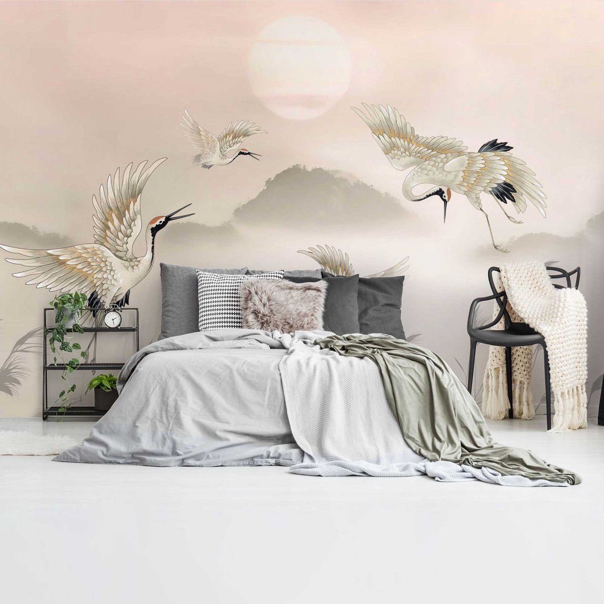 Fotobehang Kraanvogels in pastel - 260 x 384 - Vlies - REINDERS