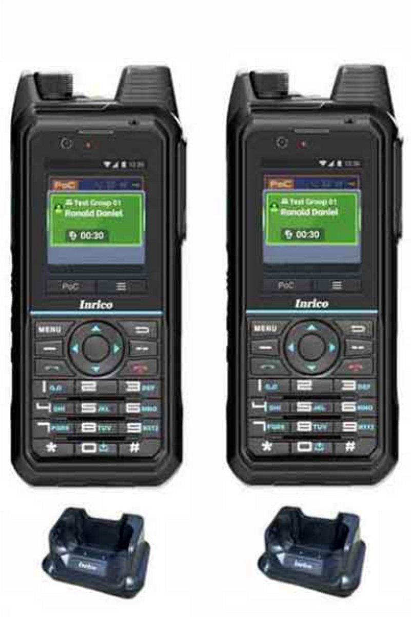 Set van 2 Inrico T330 4G LTE Zello Smart Portofoons IP68 met tafellader