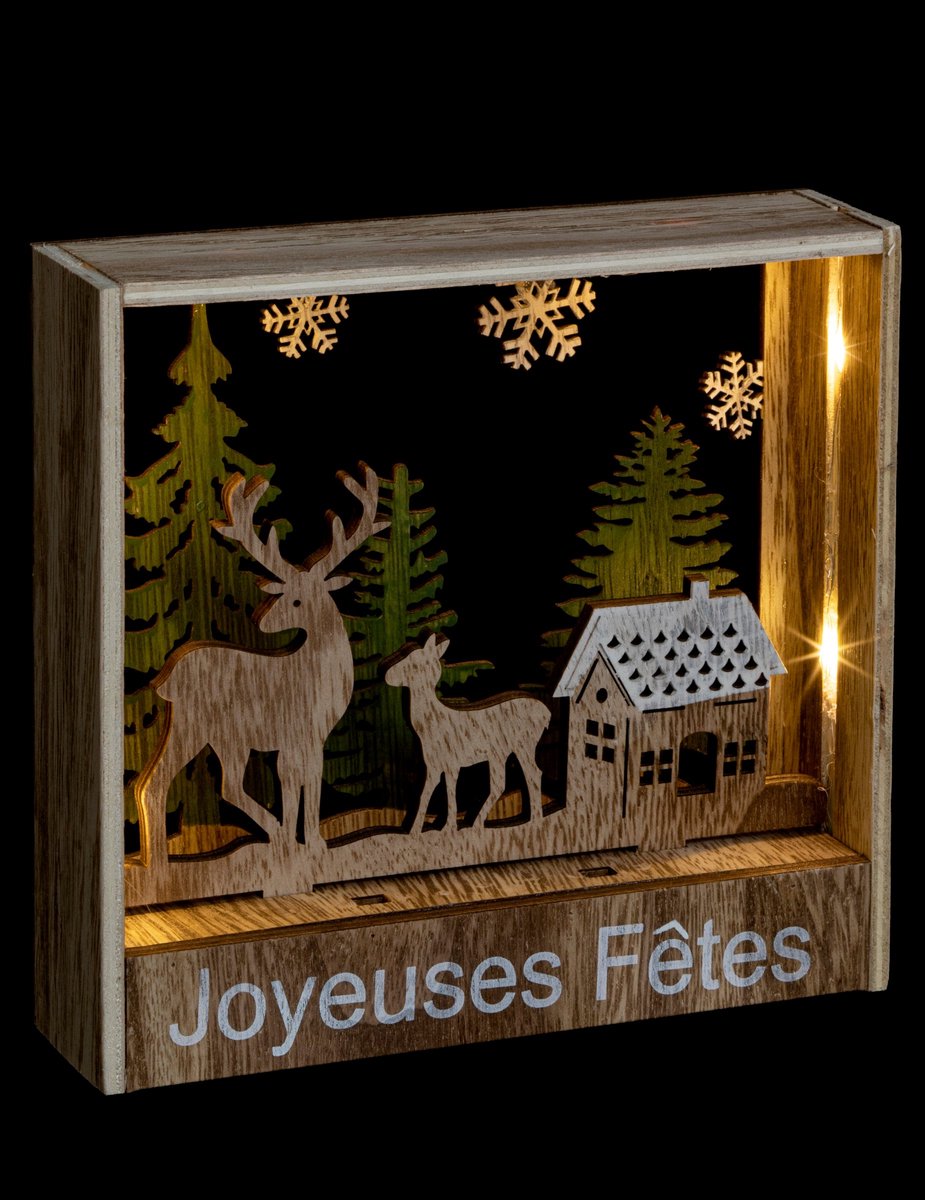 JJA - Decoratie lichtgevende lijst rendieren 16 cm van hout