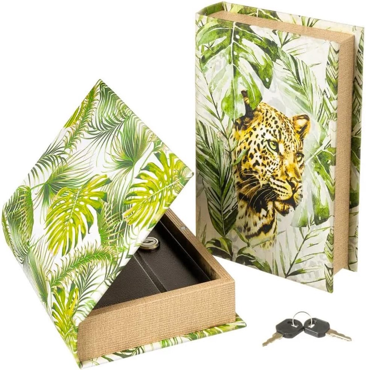 Veiligheidskast Boek - Geldcassette Spaarpot - Waardevolle Spullen - Met 2 Sleutels - 16x24x5 cm - Luipaard