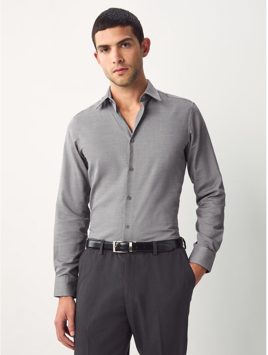 Next - Heren - Slim Fit - Strijkvrij overhemd met textuur en afwerking - Grijs
