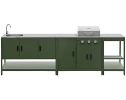 sweeek - 3 buitenkeukenmodules met gasbarbecue gootsteen en opbergruimte staal - naxos