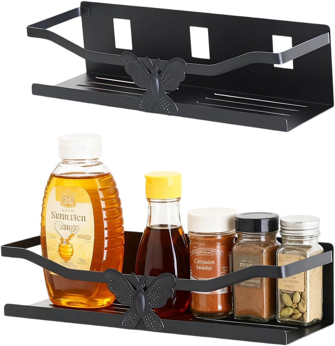 Kruidenrek Set - Koelkast Organizer - Keuken Opslag - Zonder Boren - 7.5x9.5x29cm - Zwart