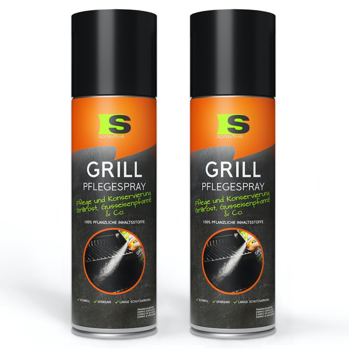 Spraytive 2x 500ml BBQ onderhoudsspray antiaanbak grillolie voor grillrooster gietijzer en rvs beschermt tegen roest