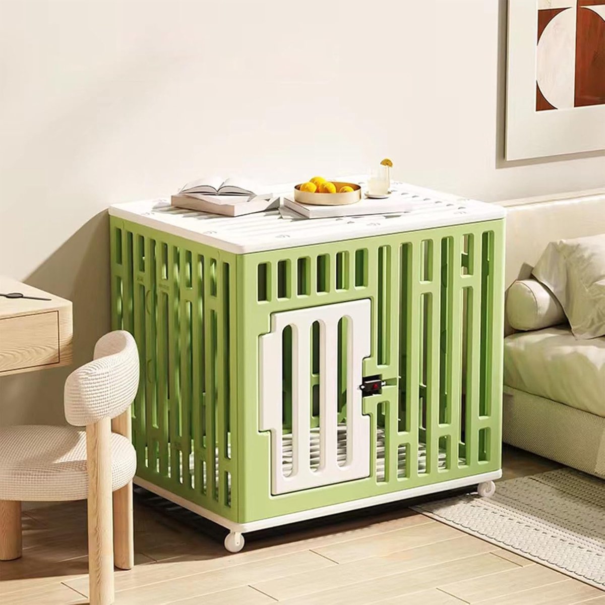 Hondenkooi met Wielen - Hondenbench Puppy Bench - Veilig Transport - Stevig HDPE Materiaal - Maat S - Groen