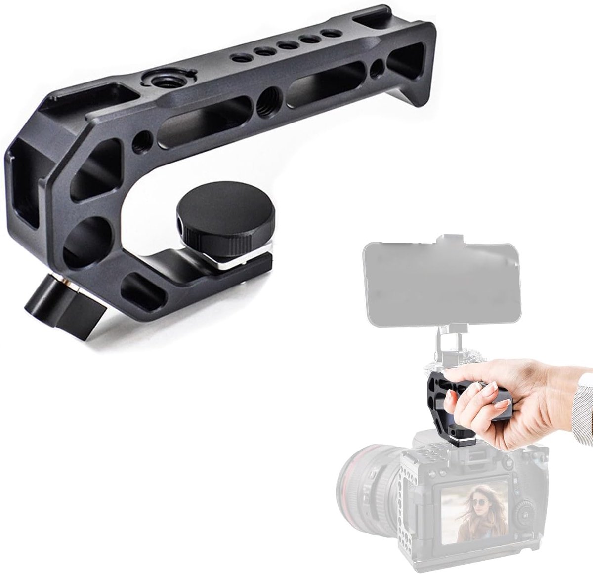 Camera Handgreep - Topgreep Stabilisator - Video Opnames - ARRI Locatie Pinnen - 145mm Lengte - Zwart/Wit