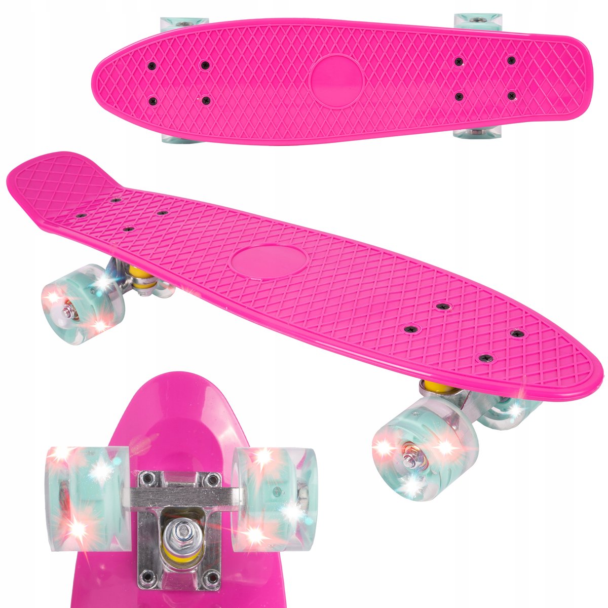 Playos® Pennyboard met LED Wielen – tot 100 kg 56 cm Antislip Skateboard Skaten Buitenspeelgoed Roze