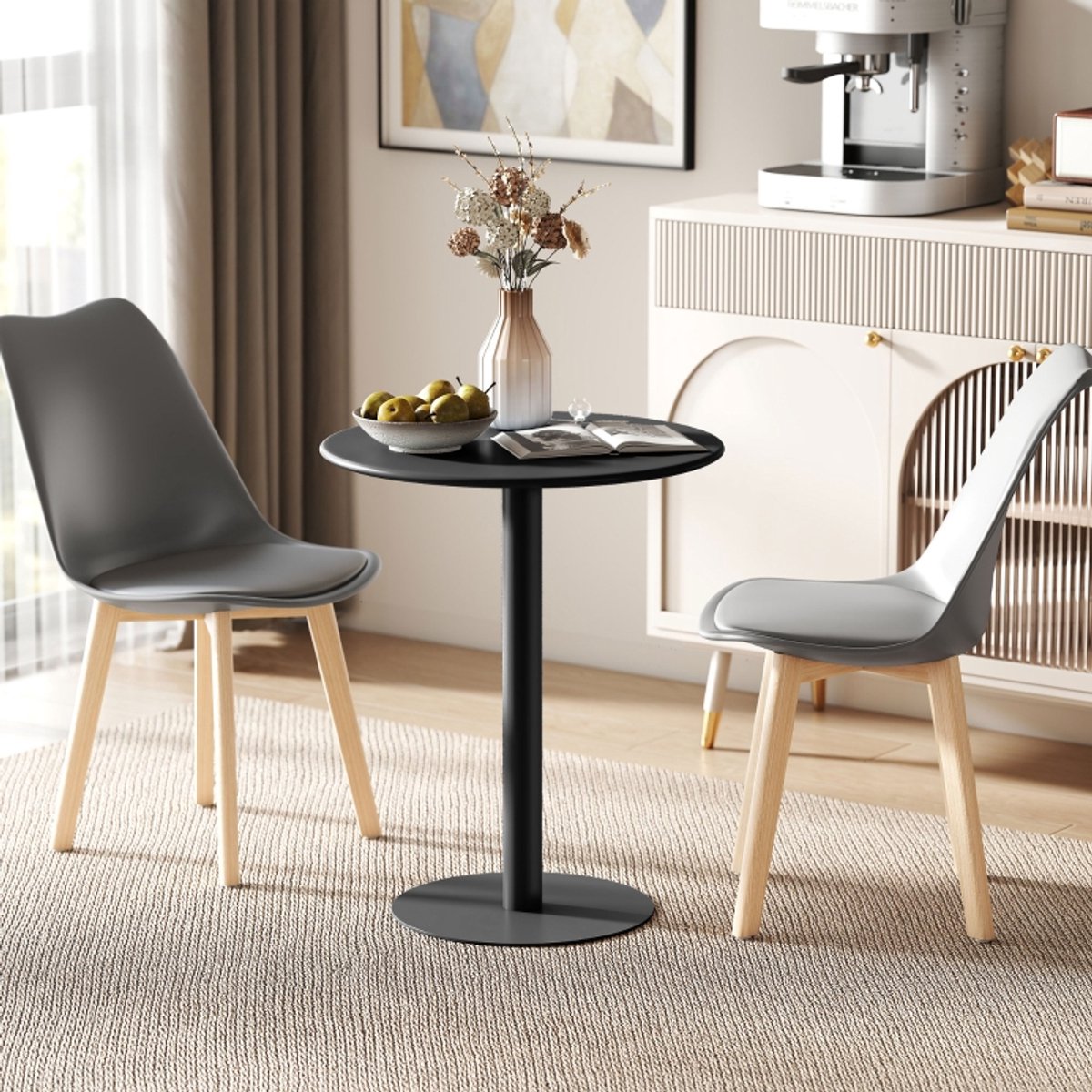 Wishdor - Ronde Eettafel - Compact En Ruimtebesparend - Modern - Voor Keuken Of Eetkamer - Staal - Zwart - Ø60 x 72 cm