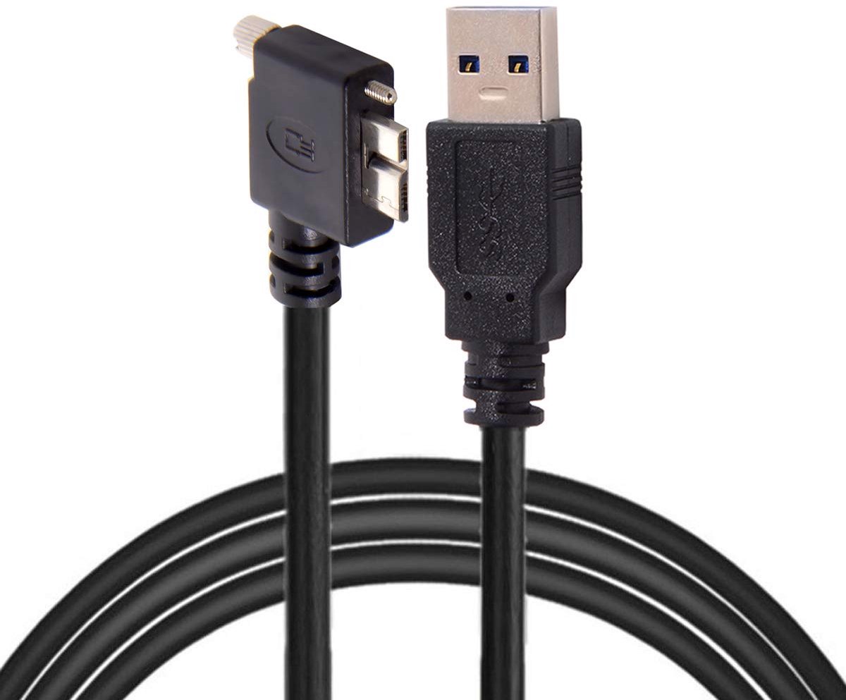 Micro USB Kabel - 90 Graden Hoek - Industriële Camera - Schroef Bevestiging - 5 Meter