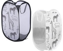 Pop Up Laundry Basket Pack of 2 - Foldable with Mesh - 30 x 30 x 48 cm - Handles - Fabric Basket for Deposit Bottles Collection