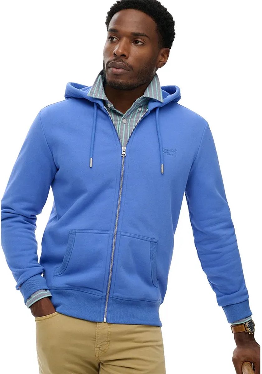 Superdry Essential Logo Zip Hoodie Half Brushed Heren Hoodies Blauw