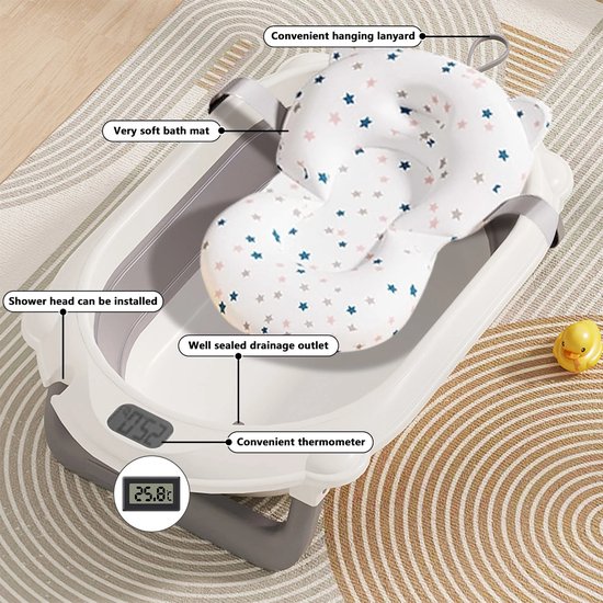 AURORAS- Luxe 3-in-1 Babybadje met Standaard - Opvouwbaar - Met Thermometer & Badkussen - Geschikt van Baby tot Peuter van Merkloos — afbeelding 2