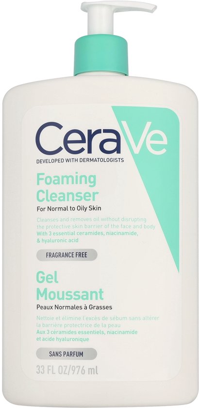 CeraVe Schuimende Reiniger pompflacon voor Normale tot Vette Huid, 976ml.