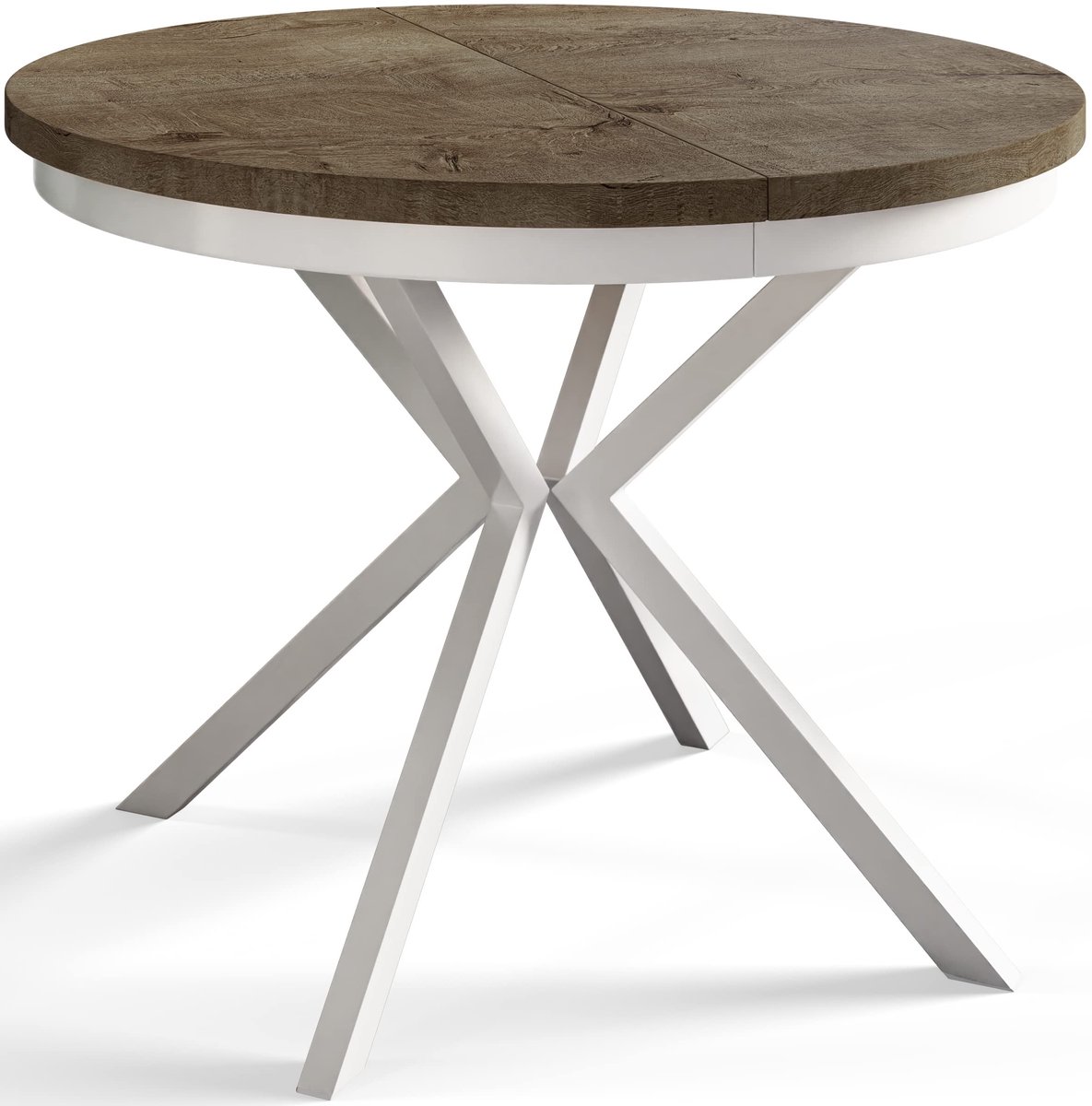 Ronde uitschuifbare eettafel Berg, Moderne Salontafel en Keukentafel, Tafel met Metalen Poten, Diameter: 90-170 cm, Lefkas