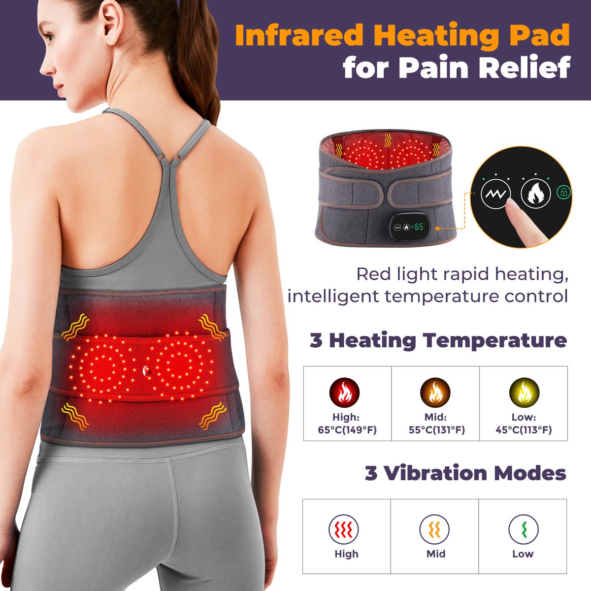 Elektrisch Rug Massage Apparaat - Rugmassageband - Met Infrarood Licht - Warmte En Trillingen Zijn Verstelbaar-Verwarmde Rugband - Draadloze verwarmde rugband - Met 3 snelle verwarmingsmassagestanden