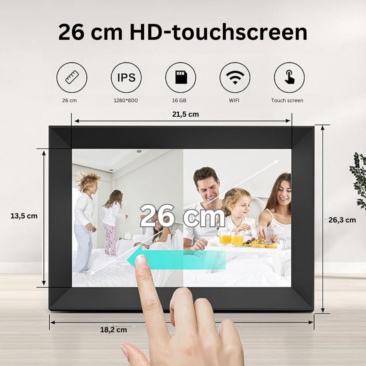 Florixa® Digitaal Fotolijstje – Digitale Fotolijst – Digitale Fotolijst Met Wifi - Zwart - 26cm x 18cm x 3cm