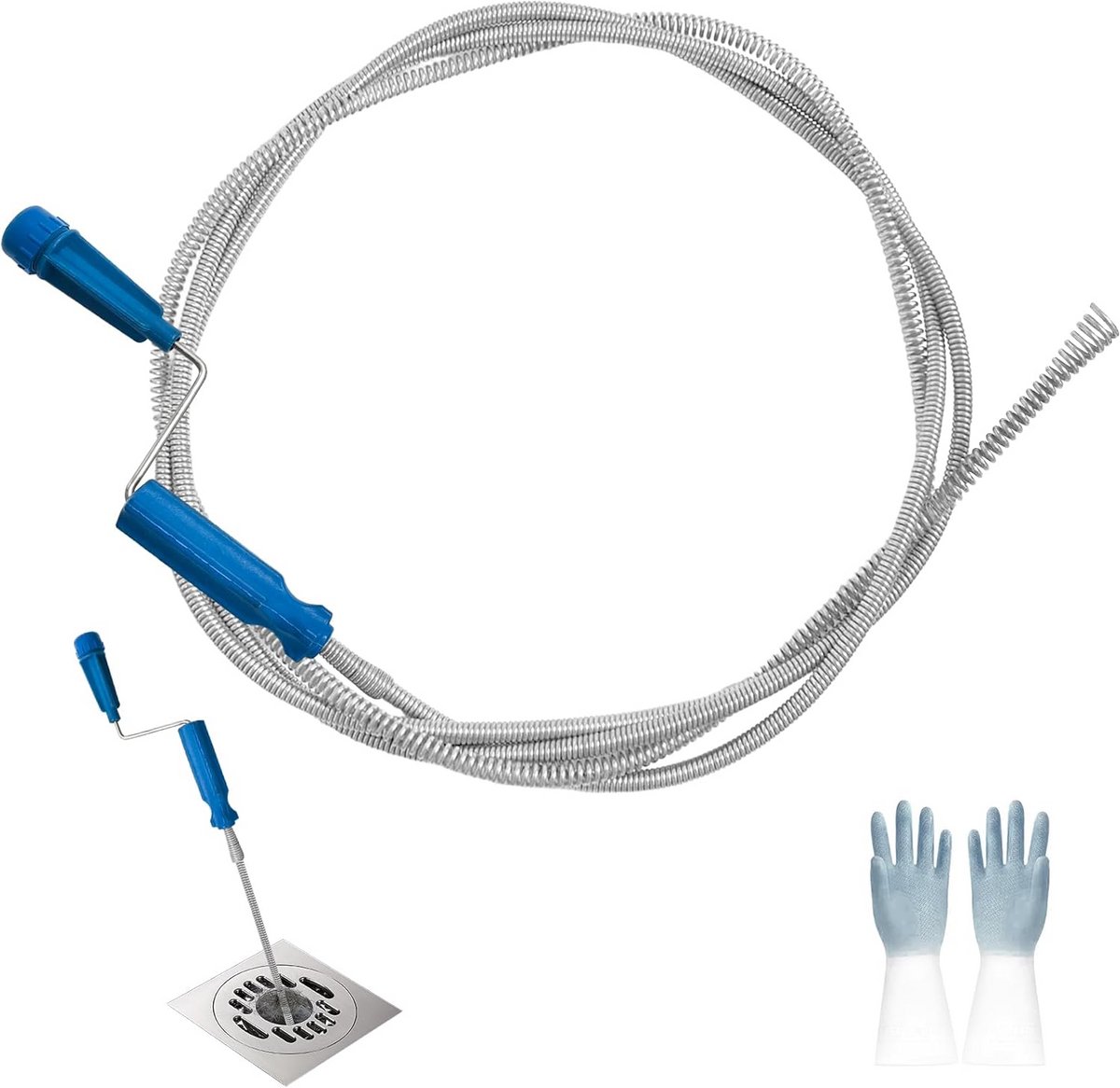 Reinigingsspiraal Afvoer - Ontstoppingsveer Riool - Verstopte Leidingen Verhelpen - Flexibele Veer Met Grip - 3 Meter - Blauw