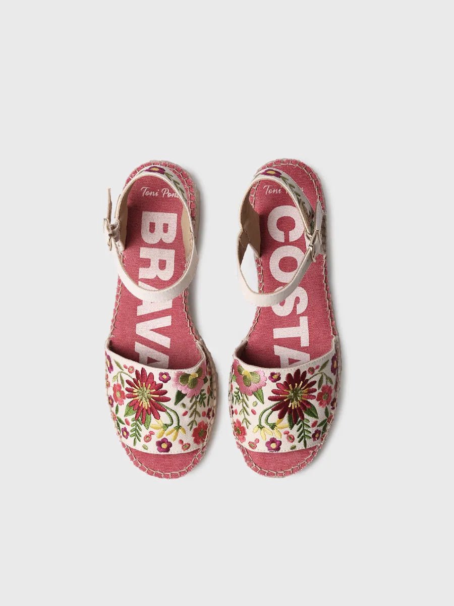 Dames espadrille met lage hak en bloemenborduurwerk | TAMARIU