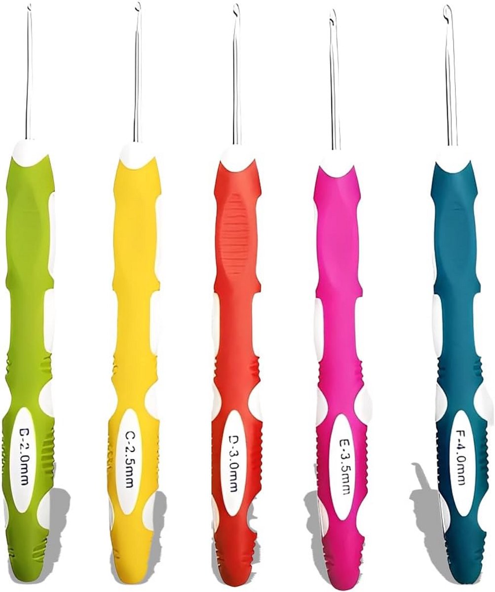 Set van 5 aluminium haaknaalden met ergonomische siliconen handvat
