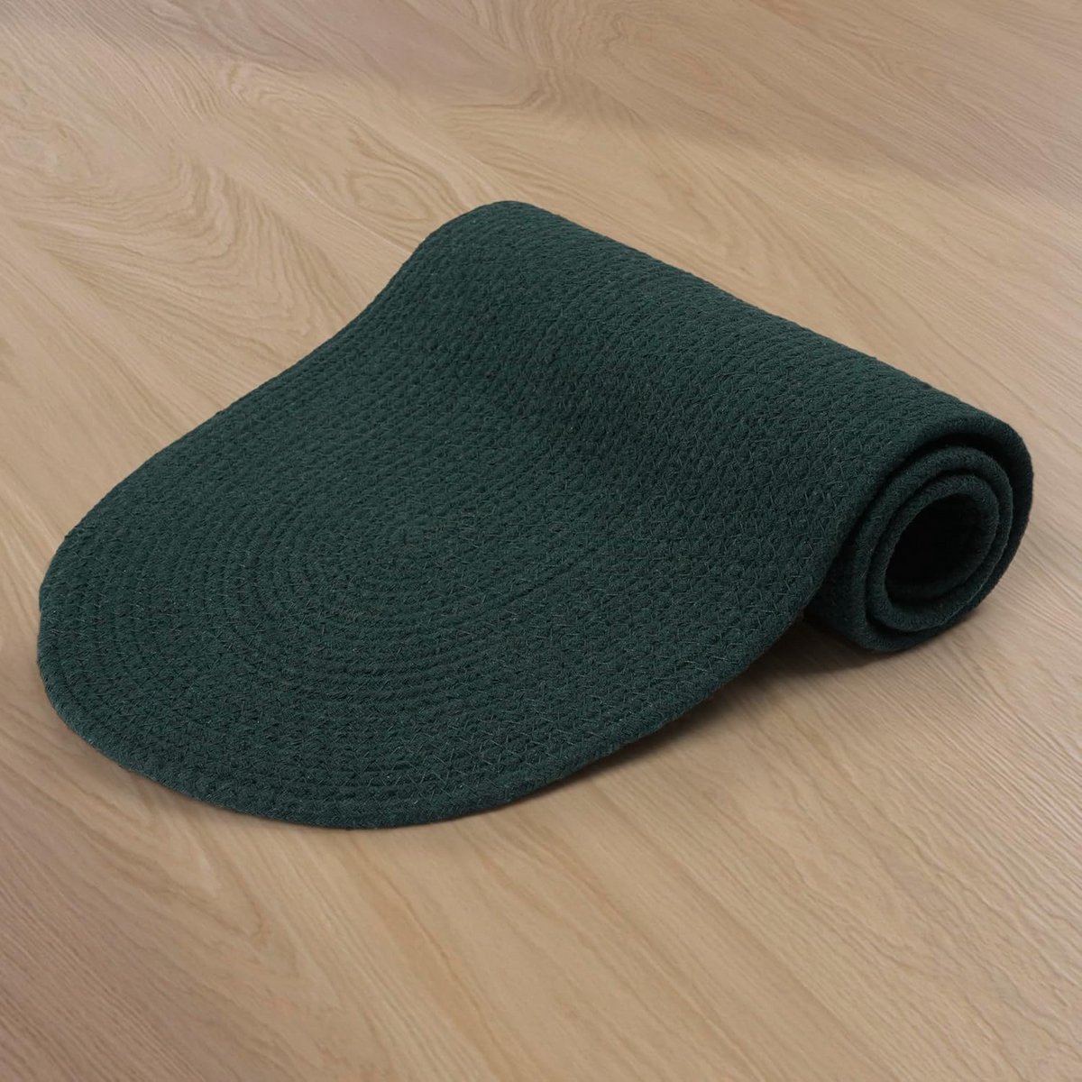 Handgemaakte Katoenen Tafelloper met Ribbelstructuur 30x91 cm Donkergroen