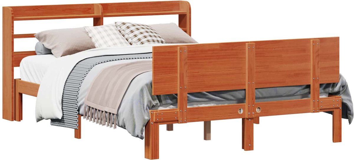 vidaXL - Bedframe - met - hoofdeinde - 2 - pcs - Wasbruin - Massief - vurenhout