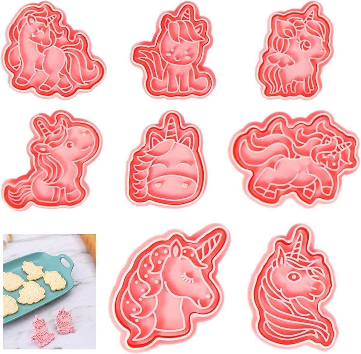 Set van 8 Eenhoorn Koekjesvormen Uitsteekvormen voor Kinderen