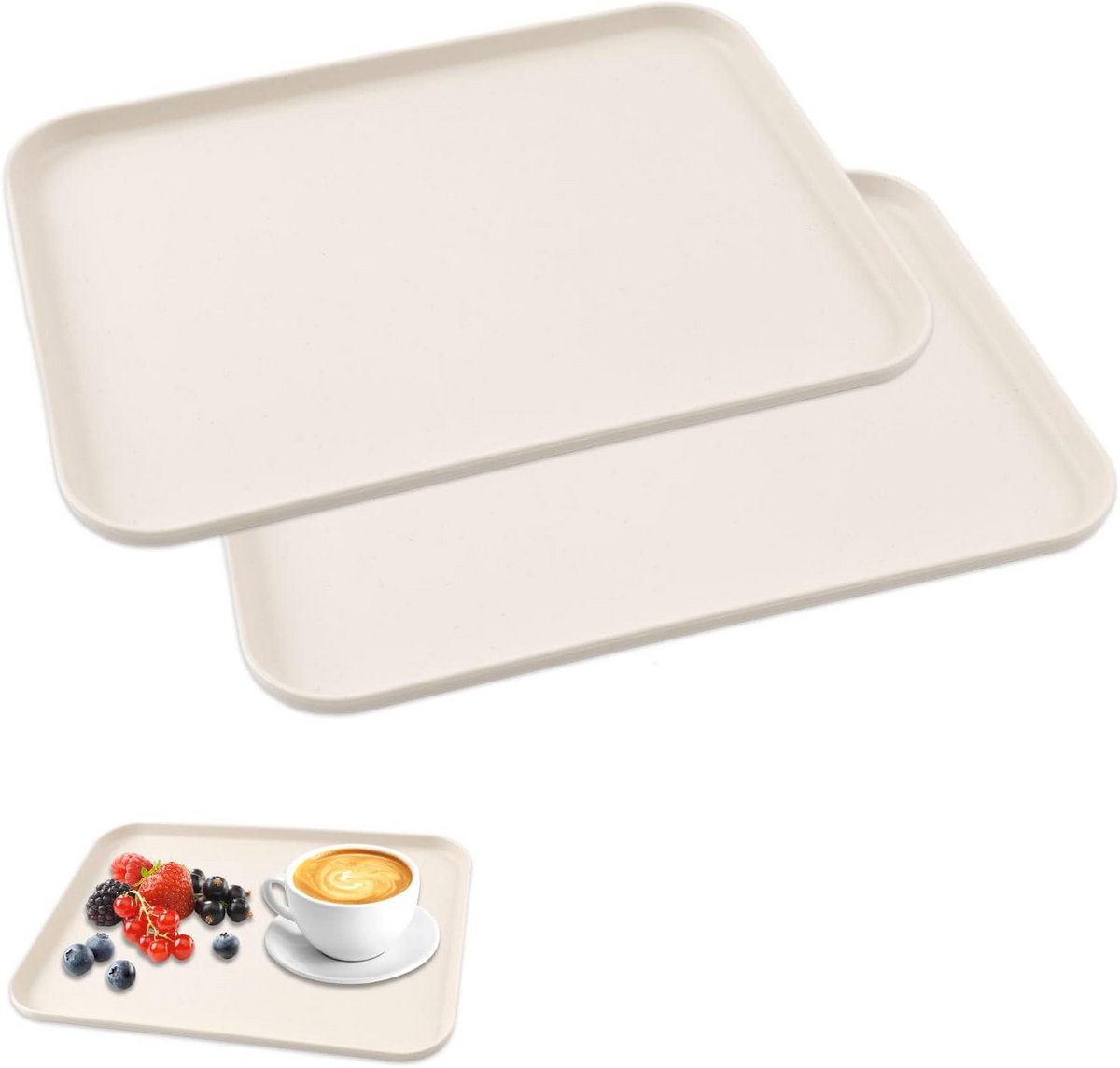 Set van 2 Rechthoekige Serveerbladen Beige Middelgroot