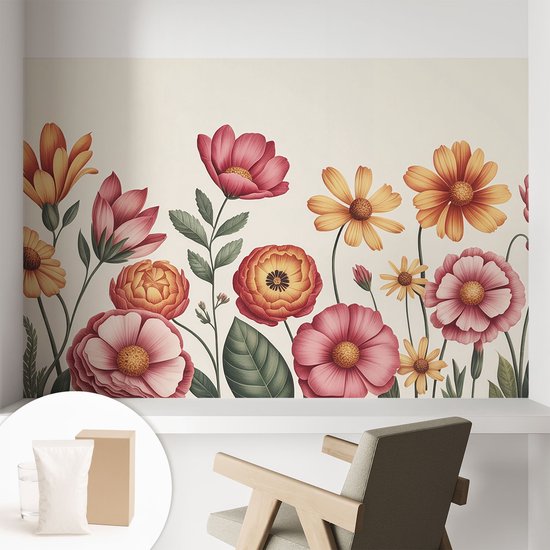 Coloray Behang - Bloemarrangement Behangrol - 104x70 cm - Roze Behang - Voor natuurliefhebbers en bloemenliefhebbers - Behang Voor de slaapkamer, woonkamer en keuken - Muurbehang Bloemen en planten