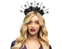 Boland - Diadeem halo kroon Morbella Zwart - Één maat - Volwassenen - Vrouwen - Heks - Voodoo - Skelet - Cosplay - Themafeest