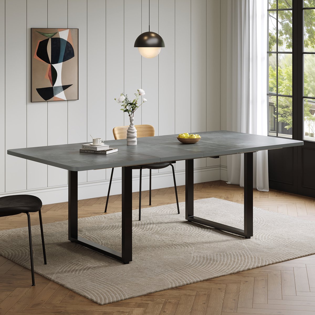 OKWISH Eettafel Uitschuifbaar - Drie Lengtes 140 180 220 X 80 Cm - Voor 6 Tot 10 Personen - Modern Design - MDF Grijs
