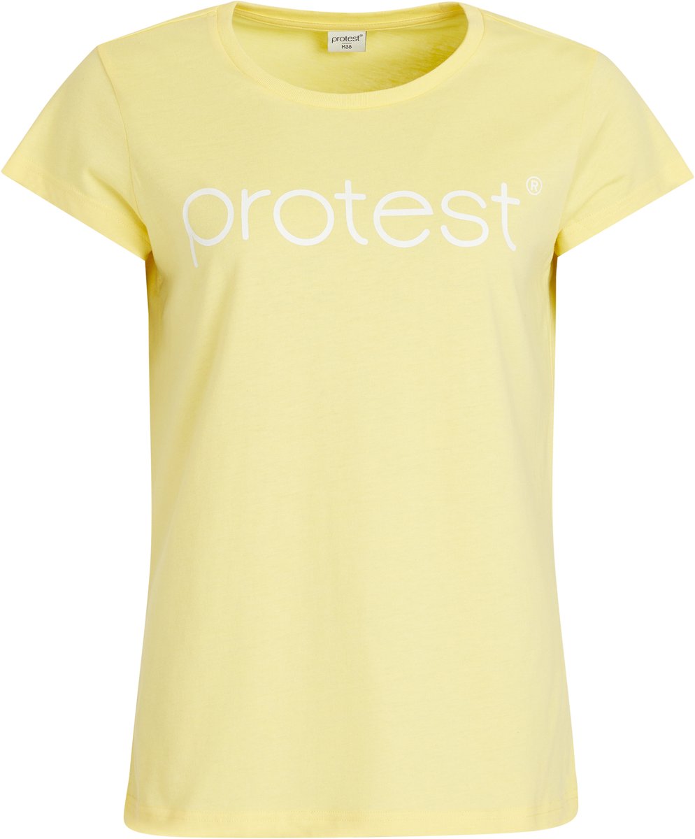 Protest Classic Logo T-Shirt – T shirt Dames – Korte mouwen – Ronde hals Geel