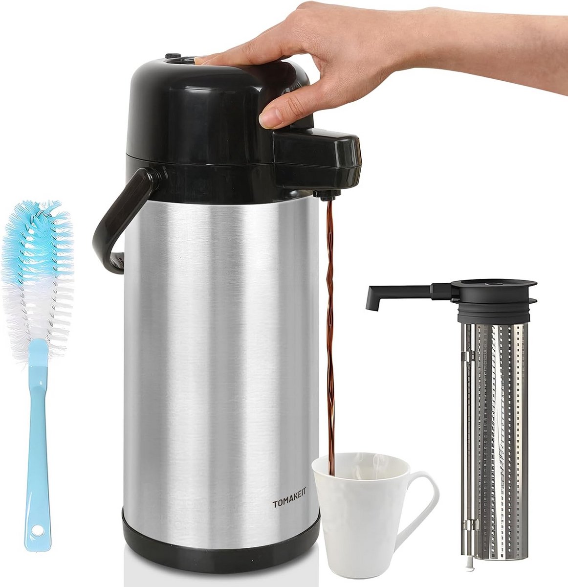 RVS Airpot Koffiekan met Theefilter - 3 Liter Geïsoleerde Thermoskan voor Warm en Koud