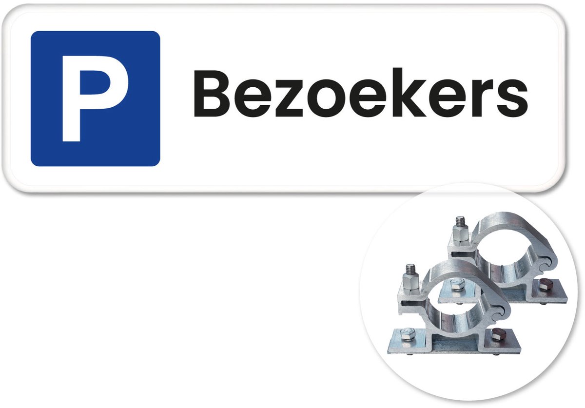 Parkeerbord Bezoekers 1 - Weerbestendig Aluminium - 40x15 cm - Bevestiging: Met paalbeugels Ø48mm