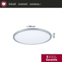Rond LED paneel, 398 mm diameter, 35 mm hoog, met zilverkleurige rand.