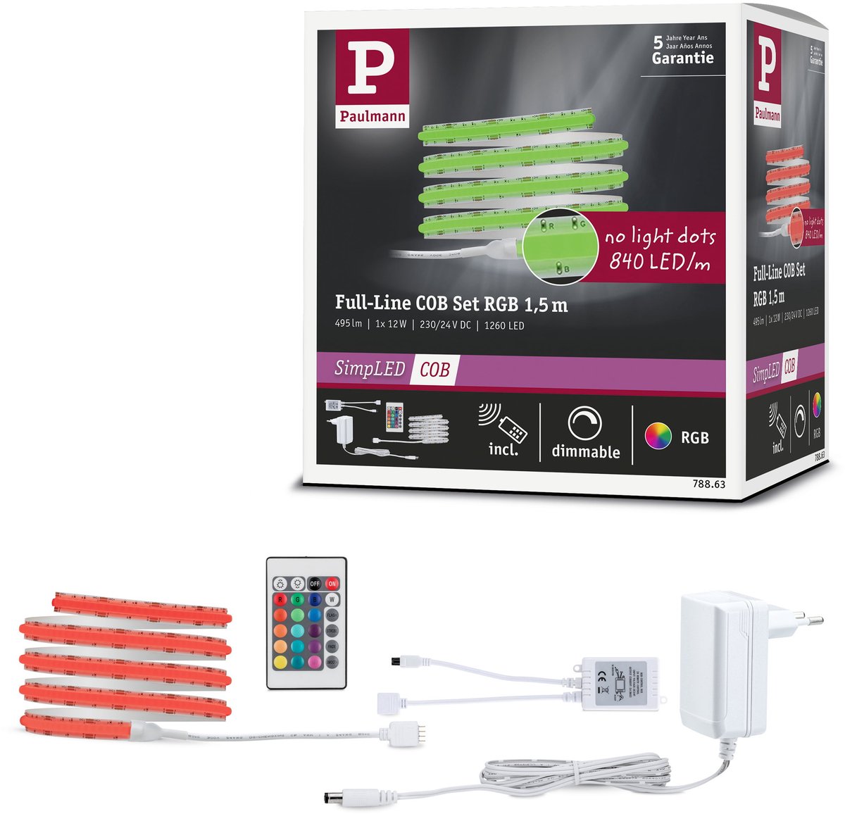 Paulmann SimPLED COB LED Strip 1,5 Meter RGB - Plug & Play Set - 12W - 24V - Wit - Metaal