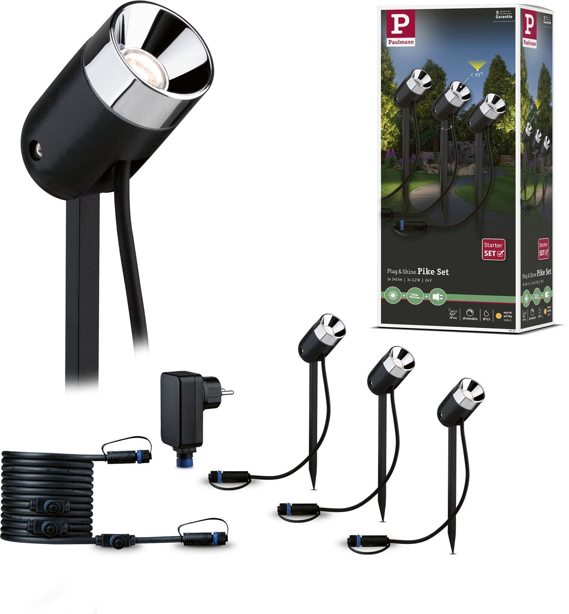 Paulmann Pike 94242 Verlichtingssysteem Plug&Shine LED-tuinspot startset Set van 3 stuks LED 10.5 W Warmwit Antraciet