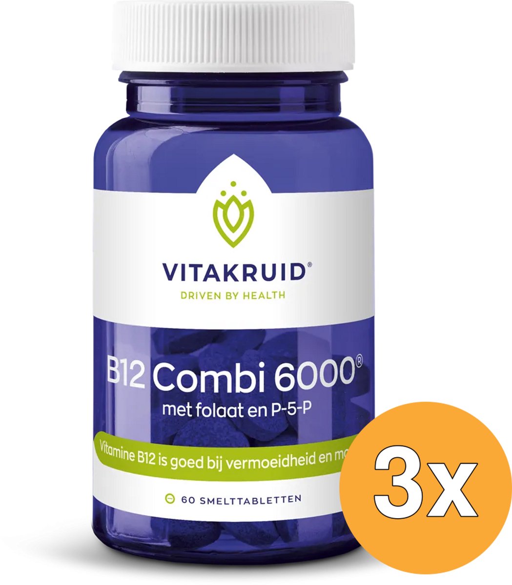 3x Vitakruid B12 Combi 6.000® met Actief Folaat Vitamine (60 smelttabletten)