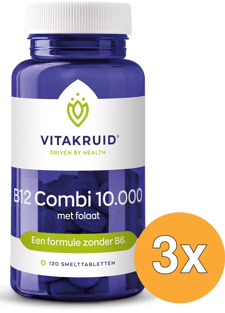 3x Vitakruid B12 Combi 10.000® met Actief Folaat Vitamine (120 smelttabletten)