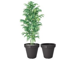 Pro Garden Bloempot - 2x - antraciet - rond - D50 cm - kunststof - plantenpot - tuin buiten
